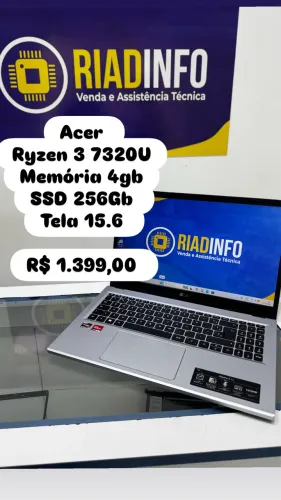 Acer Ryzen 3 Top Memória 4gb SSD 256gb