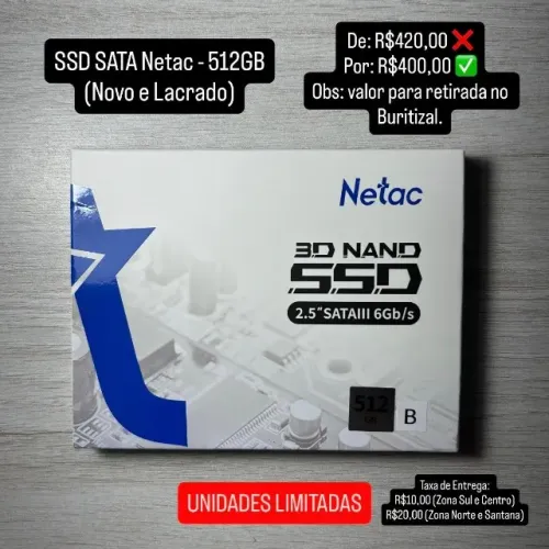 SSD 512GB NETAC (Novo e Lacrado) PROMOÇÃO
