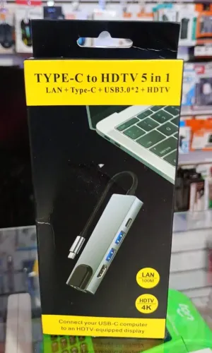 Hub Adaptador USB-C 5 em 1 para Notebook e Macbook com HDMI 4K e USB 3.0 - Novo