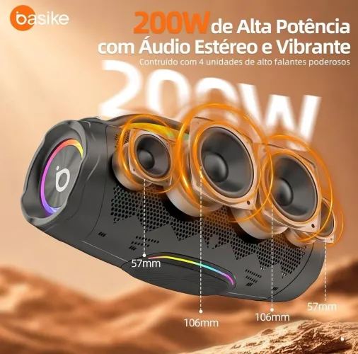 Caixa de som Bombox Basike 200W de potência graves potentes nova