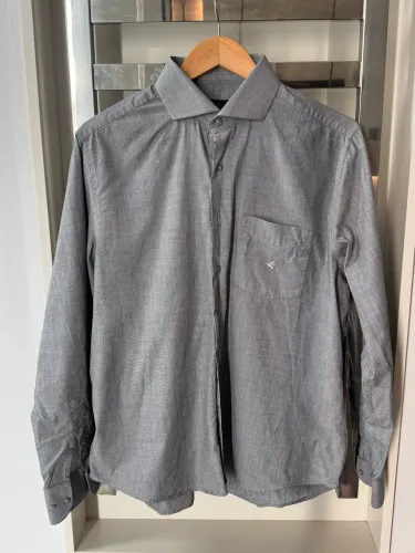 Camisa Social Masculina Cinza Manga Longa Da BrooksField