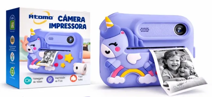 Câmera impressora infantil Unicórnio - Impressão sai na hora!!