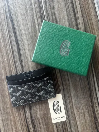 porta cartão goyard chevron print coated canvas card holder