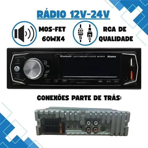 Toca cd com Bluetooth,usb,radio fm 60watts x4 canais 2 USB  