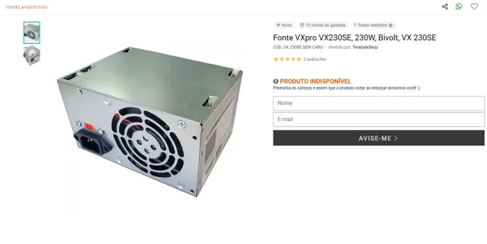 Fonte VXpro VX230SE, 230W, bivolt