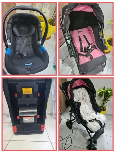 Carrinho com bebê conforto e Base Burigotto