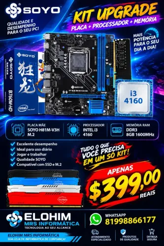 KIT PLACAR MÃE PROCESSADOR E MEMÓRIA RAM 8GB