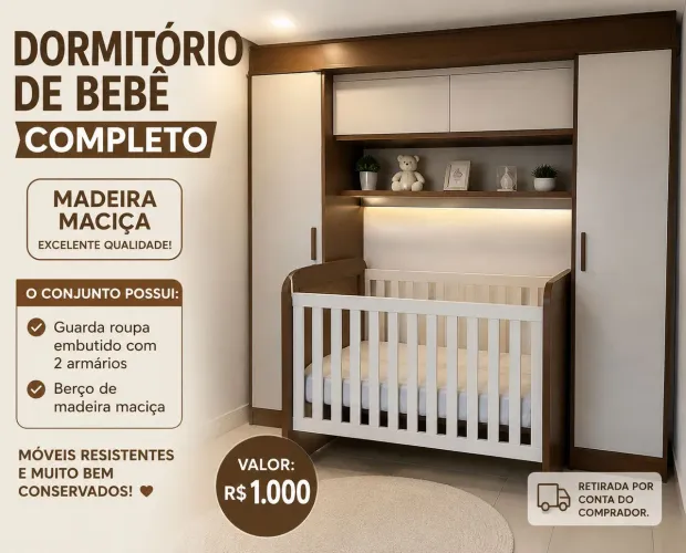 Dormitório completo de bebê de madeira maciça