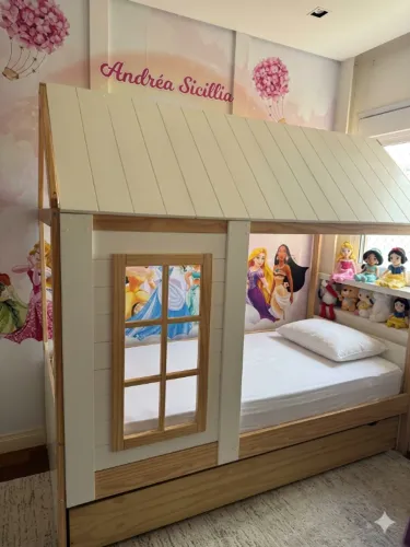 Bicama Infantil Casinha com Janela e dois camas New Garden Casatema Branco/Natural