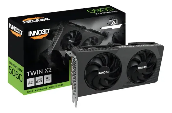 Placa de vídeo RTX 5060 8 GB. GeForce RTX 5060 Twin X2 8GB 128Bits GDDR7; CUDA Cores: 3840