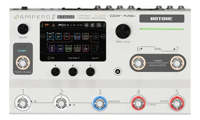 Ampero 2 Stage Hotone Pedaleira Multi-Efeitos para Guitarra, Baixo e Violão