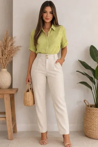 Conjunto calça alfaiataria Lelis Morena e camisaMag Rhouph tam r6