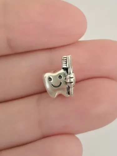 Berloque Dente Para Pulseira da Vida Prata 925 Dentista