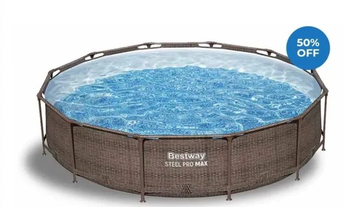 Piscina Estrutural Redonda Bestway Marrom Premium + Filtro, Peneira limpa-piscina e capa