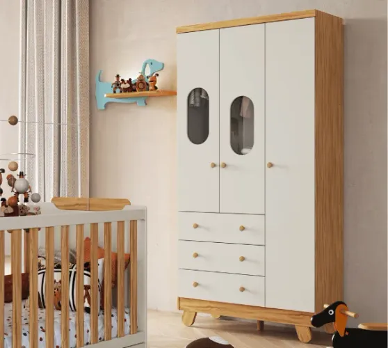 Guarda Roupa Janelinha Pingo 3 Portas, 100% MDF (Novo)