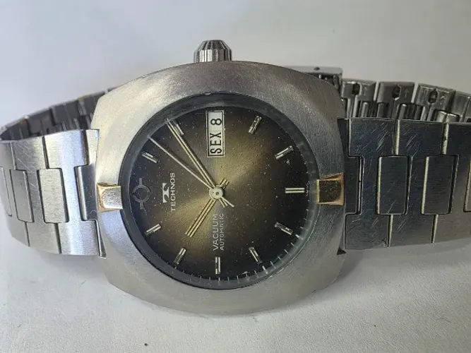 Technos Vaccum Antigo VINTAGE Safira Aço Ouro Raro Coleção Eta 2732