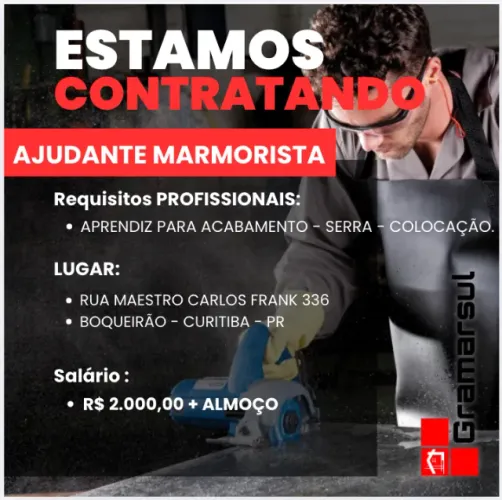Vaga para ajudante de marmorista