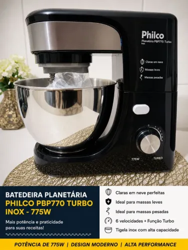 Vendo batedeira planetária Philco PBP 770 turbo inox 775W,nova em perfeito estado.