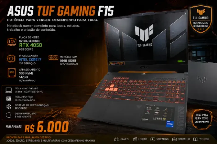 ASUS TUF GAMING F15 - ALTO DESEMPENHO PARA JOGOS E TRABALHO