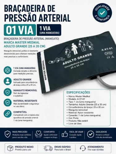 Braçadeira de Pressão Arterial 1 Via Adulto Grande - Master Medikal