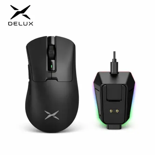 [NOVO] Mouse Sem Fio Delux M900 Pro 8K + Base de Carregamento RGB, 8000Hz, PAW3395, 63g