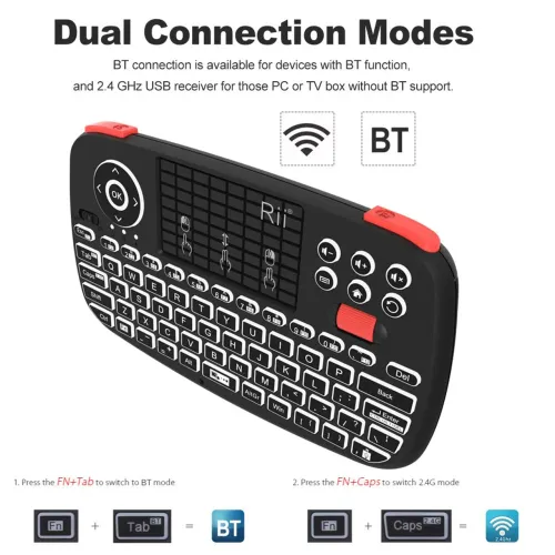 Rii i4 mini Teclado bluetooth com touchpad 2.4ghz - retroiluminado controle Multimídia<br>