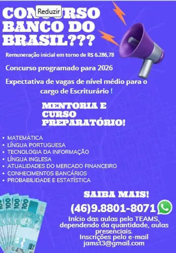 CURSO PREPARATÓRIO PARA O BANCO DO BRASIL!!! Estamos começando aqui em Palmas/PR 