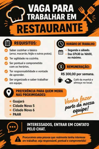 Vaga para cozinhar