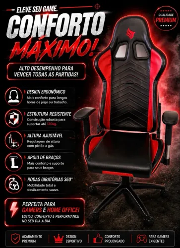 Cadeira Gamer Premium Reclinável Preta e Vermelha - Excelente Estado