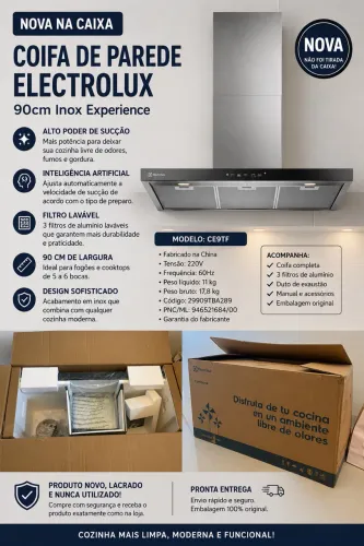 Coifa Electrolux 90cm Inox Nova na Caixa CE9TF 220V
