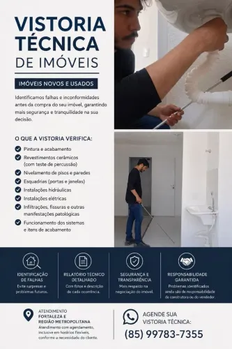 VISTORIA DO SEU IMÓVEL COM PROFISSIONAL EXPERIENTE.