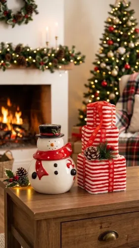 Pote Boneco de Neve em Cerâmica + Enfeite Presente