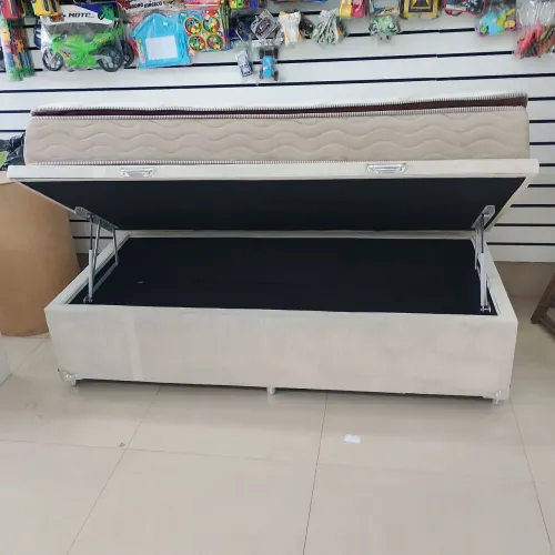 Cama Baú Solteiro com Colchão - Base Box com Grande Espaço Interno