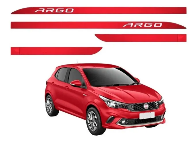Jogo Friso Lateral Slim Fiat Argo 2019 - Vermelho