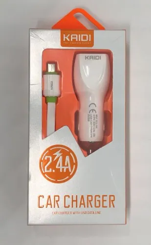 Carregador Turbo 2.4A Rápido Carro 2 Entradas Usb + Cabo Flat Android/Tablet Kd-602b Novo