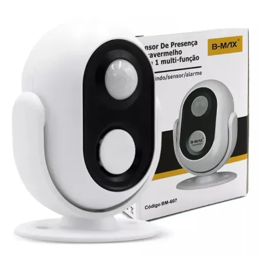 Sensor Detector Presença Infravermelho 3x1 - Sonoro Voz Alerta Loja Comercio 