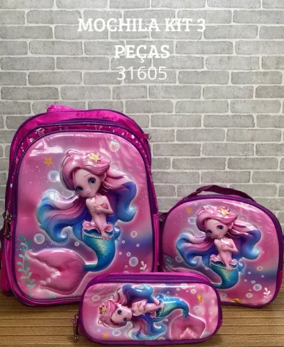 Kit escolar mochila lancheira e estojo - fazemos entregas