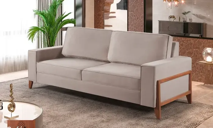 Sofá Living Estrutura em Madeira Todo no Linho t54