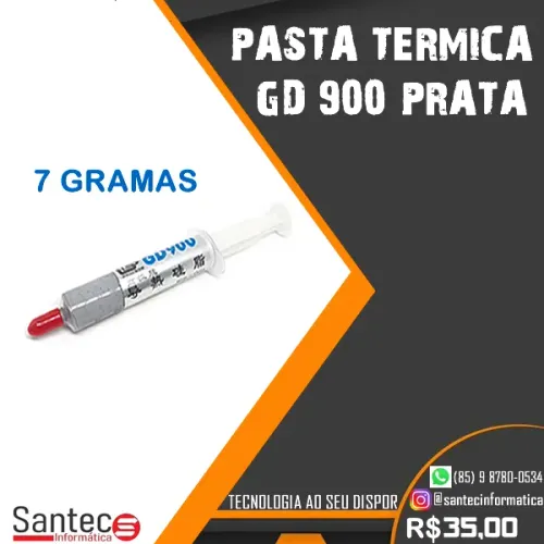 Pasta térmica 7g GD900 Prata com Excelente Condutividade.