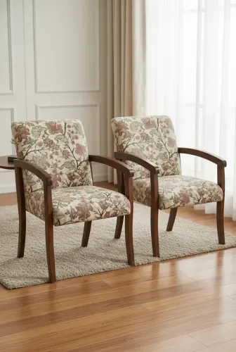Lindo Par de Poltronas em Madeira com Estampa Floral - Ótimo Estado!