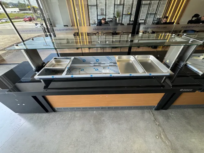 Buffet aquecido linha vitra para 10 cubas 1/2 Gelopar Novo 