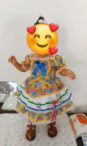 Vestido Junino Infantil + Adereço de Cabelo GRÁTIS + sandália de couro