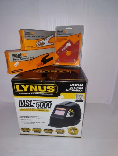 Kit Máscara de Solda Automática Lynus MSL-5000 + porta eletrodo, garra negativa e esquadro