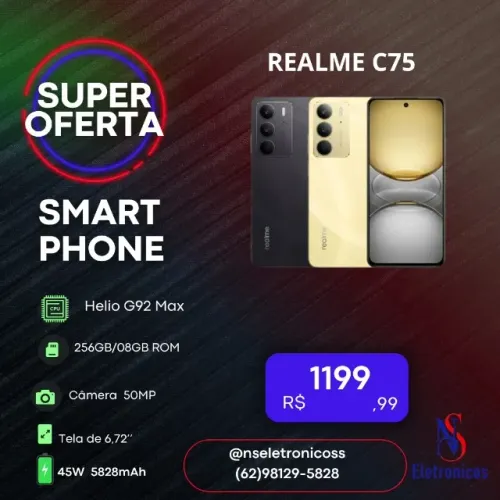 Smartphone realme C75 8GB RAM 256GB  ROM NFC Tela 6,72 IP69 A Prova D'água Global