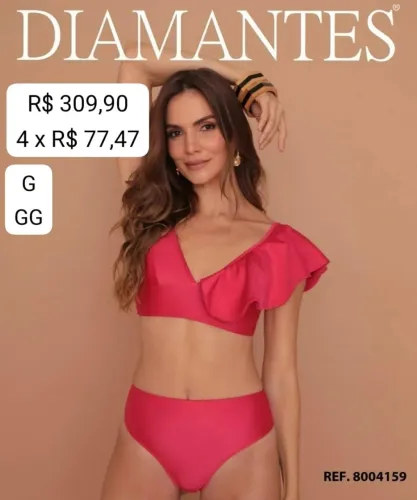 Biquíni Rosa com Detalhe de Babado - Diamantes