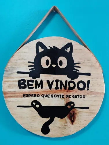 Placa Decorativa de Gatos - Bem Vindo!