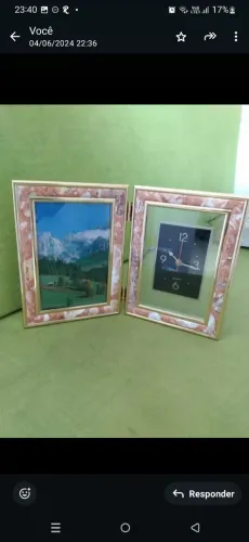 Relógio e porta retrato decorativo