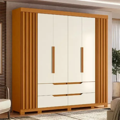Guarda Roupa Gigante Doble 6 Portas Ripado Na Madeira Cinamomo/Off White Entrega Imediata