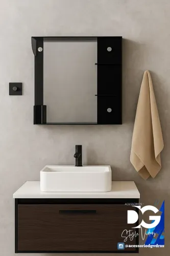 Conjunto de banheiro moderno com espelho