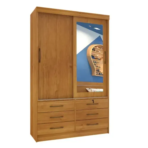 Guarda Roupa Chicago 2 Portas Com Espelho Tcil Cinamomo - Entrega Rápida!